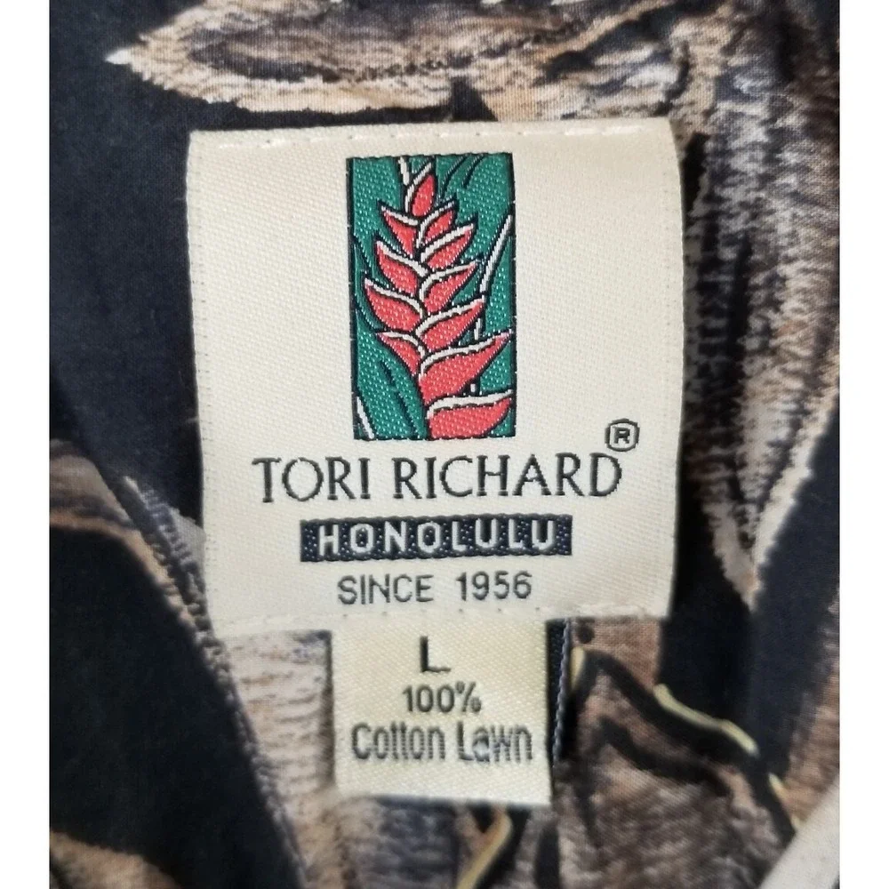 Tori Richard Honolulu Polo Shirt Men's Large 100% Cotton Lawn Brown Leaf‎ VTG